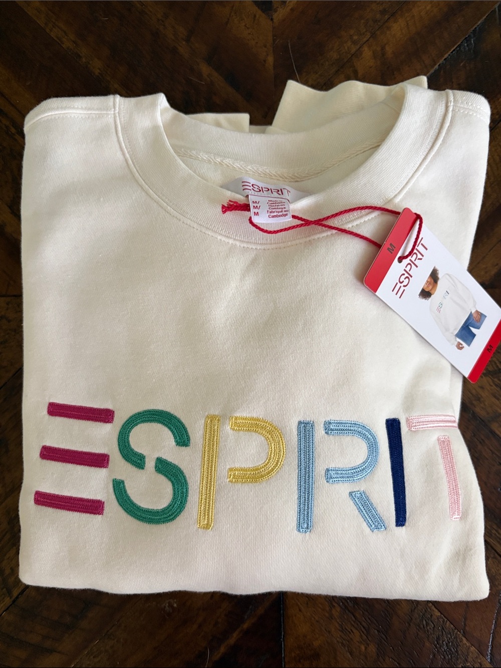 Esprit Cream Logo Sweatshirt with Multicolor Embroidery